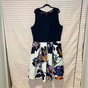 Navy A-Line Floral Midi Dress
